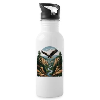Eagle over gorge forest - Water bottle with straw - white - Right