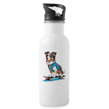 Skateboardhund im Jeansvest - Trinkflasche mit integriertem Trinkhalm - Weiß - Rechts