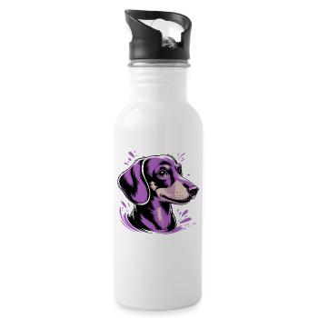 Purple Dog Pop Art Portrait - Water bottle with straw - white - Right