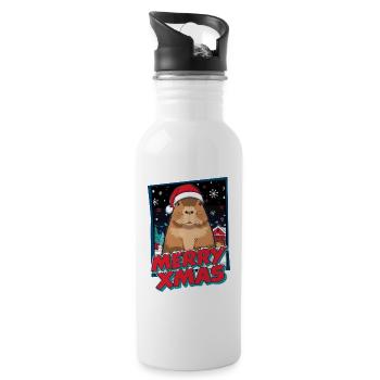 Capybara with Santa Hat Christmas - Water bottle with straw - white - Right