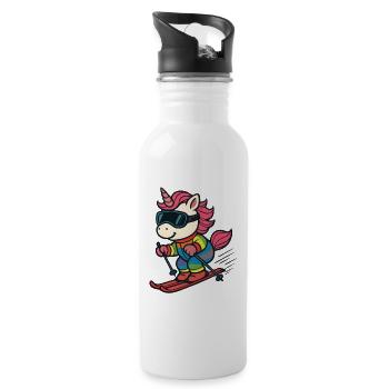 Cute ski unicorn in rainbow suit - Water bottle with straw - white - Right