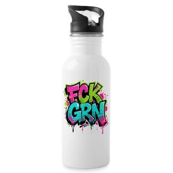 FCK GRN Graffiti Neon - Anti Grüne - Trinkflasche mit integriertem Trinkhalm - Weiß - Rechts
