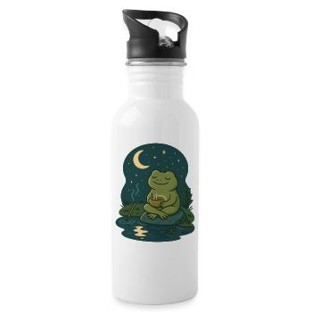 Frosch bei Mondschein – Achtsam & Cozy - Trinkflasche mit integriertem Trinkhalm - Weiß - Rechts