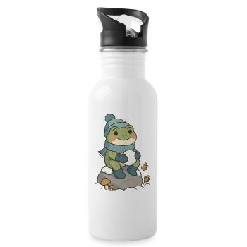 Winter Frosch – Cozy Frog mit Schneeball - Trinkflasche mit integriertem Trinkhalm - Weiß - Rechts