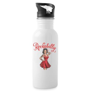 Rockabilly Vintage Pin-up Tattoo Style - Trinkflasche mit integriertem Trinkhalm - Weiß - Rechts