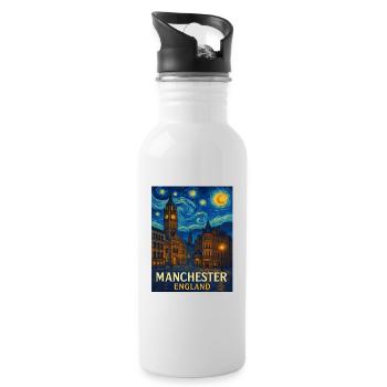 Manchester England - Water bottle with straw - white - Right