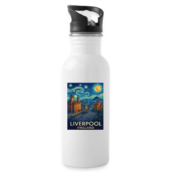 Liverpool England - Water bottle with straw - white - Right