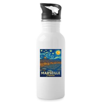 Marseille Frankreich - Trinkflasche mit integriertem Trinkhalm - Weiß - Rechts