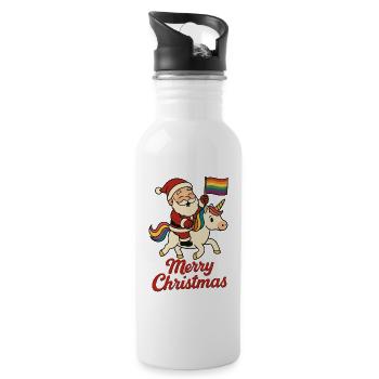Weihnachtsmann auf Einhorn mit Regenbogenfahne - Trinkflasche mit integriertem Trinkhalm - Weiß - Rechts