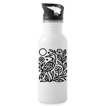 Mystic Owl Silhouette with Nature Lines Artwork - Water bottle with straw - white - Right