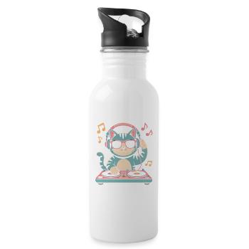 DJ Katze - Trinkflasche mit integriertem Trinkhalm - Weiß - Rechts
