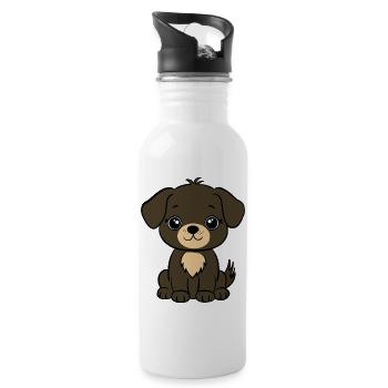 Brown puppy - Water bottle with straw - white - Right