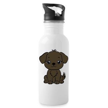 Brown Dog Puppy - Water bottle with straw - white - Right