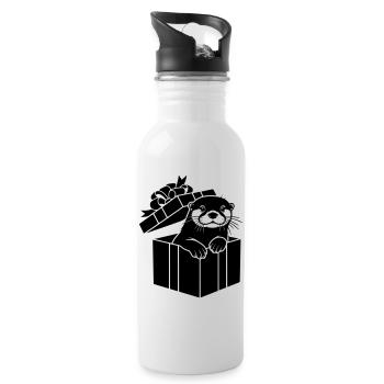 Otter in gift box Christmas motif - Water bottle with straw - white - Right