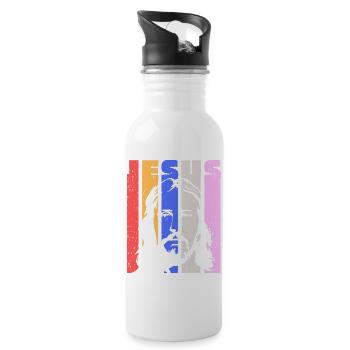 Jesus Vintage Retro Pop Art Portrait - Water bottle with straw - white - Right