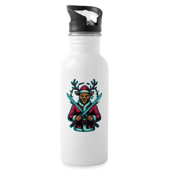 Neon Samurai Rentier Weihnachts Shirt - Trinkflasche mit integriertem Trinkhalm - Weiß - Rechts