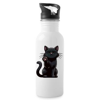 Cat Cats Cat Lover Black Cat Kitty - Water bottle with straw - white - Right