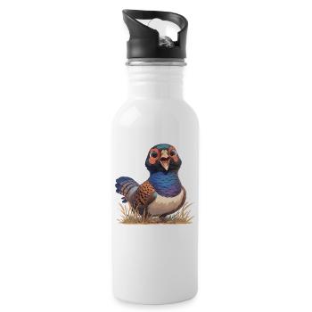 Fasane Fasan - Trinkflasche mit integriertem Trinkhalm - Weiß - Rechts