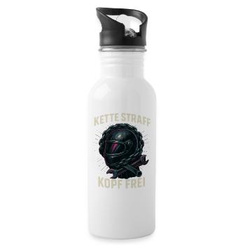 Chain Taut Head Free Biker Shirt Motorcycle - Water bottle with straw - white - Right