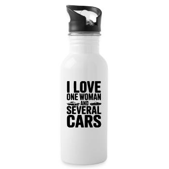 I Love One Woman and Several Cars - Water bottle with straw - white - Right