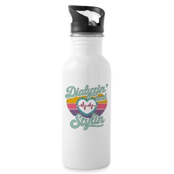 Dialysis Nurse Dialyzin' And Stylin Dialysis Tech - Water bottle with straw - white - Right