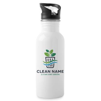Eco Plant in Basket Logo - Water bottle with straw - white - Right