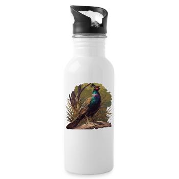 Fasane Fasan - Trinkflasche mit integriertem Trinkhalm - Weiß - Rechts