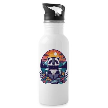 Panda Sunset Forest Illustration - Water bottle with straw - white - Right