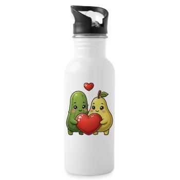 Herzen, Obst, Gurke, Birne - Trinkflasche mit integriertem Trinkhalm - Weiß - Rechts