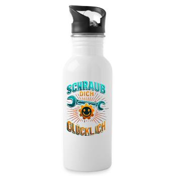 Schraub dich glücklich Schrauber Shirt Motorrad  - Trinkflasche mit integriertem Trinkhalm - Weiß - Rechts