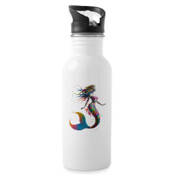 Colorful Rainbow Mermaid Fantasy - Water bottle with straw - white - Right