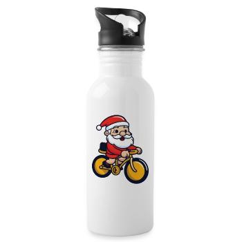 Weihnachtsmann Fahrrad Comic Weihnachten - Trinkflasche mit integriertem Trinkhalm - Weiß - Rechts