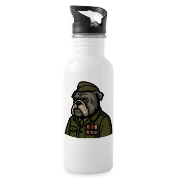 Bouledogue vétéran avec médailles Mascotte militaire Art - Gourde avec paille intégrée - blanc - Droite