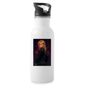Female fighter with double sabre in the dark - Water bottle with straw - white - Right