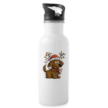 Chien de Noël avec des bois de renne Noël - Gourde avec paille intégrée - blanc - Droite