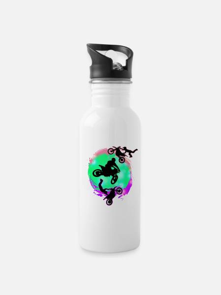 Motocross - MX - Trinkflasche mit integriertem Trinkhalm - Weiß