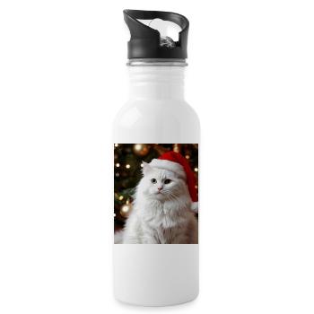 Weiße Katze mit Santa-Mütze,weihnachtlich - Trinkflasche mit integriertem Trinkhalm - Weiß - Rechts