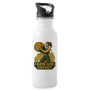 Farm Girl Energy Power Through Agriculture - Water bottle with straw - white - Right
