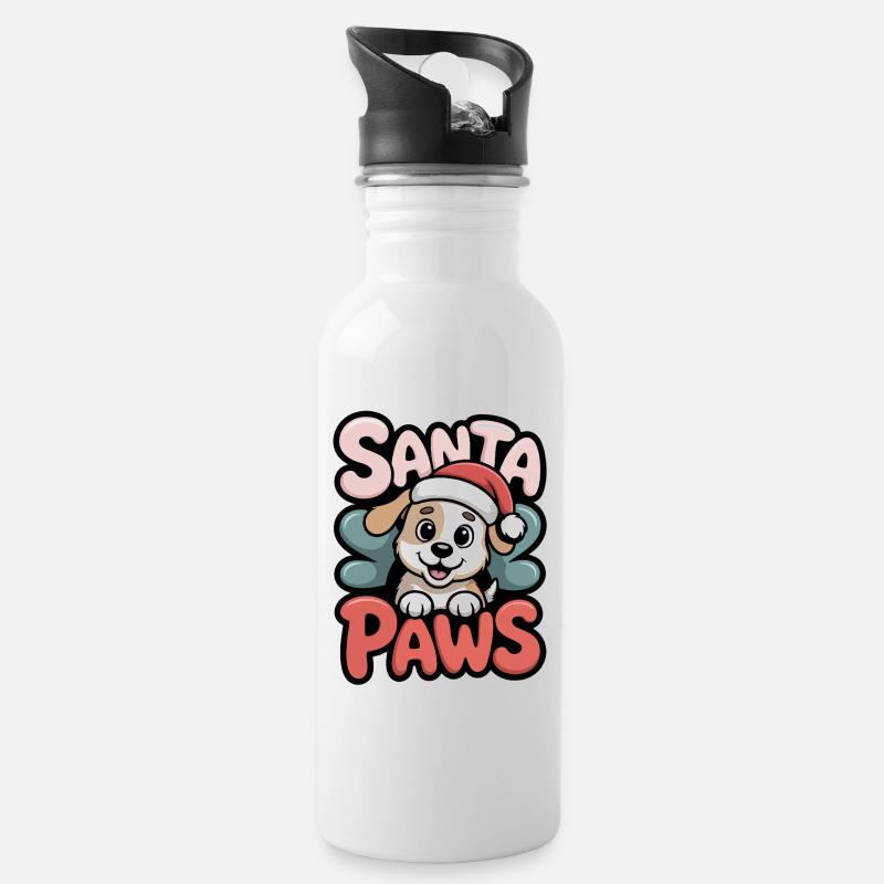 Santa Paws – Niedlicher Weihnachtshund, Geschenk - Trinkflasche mit integriertem Trinkhalm - Weiß