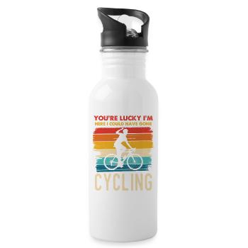 Glücklicher Radfahrer Retro Motiv - Trinkflasche mit integriertem Trinkhalm - Weiß - Rechts