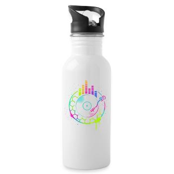 Music Vinyl Turntable DJ Equalizer Retro - Water bottle with straw - white - Right