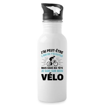 Dans Ma Tête Je Suis sur Mon Vélo Humour Cycliste - Gourde avec paille intégrée - blanc - Droite
