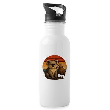 Koala Kiwi Retro Tierfreunde - Trinkflasche mit integriertem Trinkhalm - Weiß - Rechts