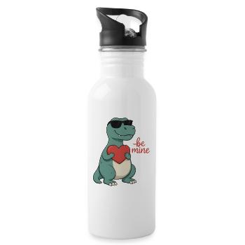 Cool dinosaur with heart – Valentine's Day design - Water bottle with straw - white - Right