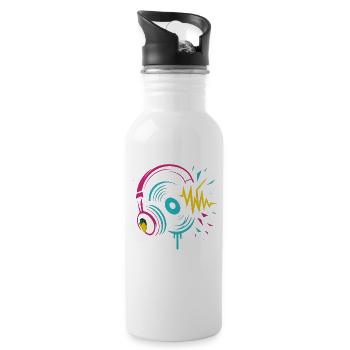 Neon Headphones Vinyl, Techno Rave Sound - Water bottle with straw - white - Right