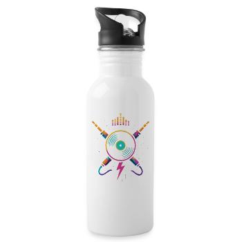 Neon Rainbow Vinyl, Happy Rave Sound - Trinkflasche mit integriertem Trinkhalm - Weiß - Rechts