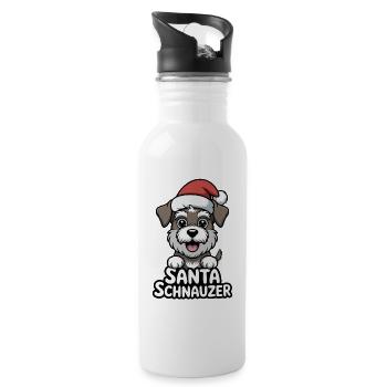 Santa Schnauzer, Hund, Geschenk zum Weihnachtsfest - Trinkflasche mit integriertem Trinkhalm - Weiß - Rechts
