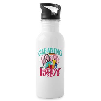 Putzheldin Retro Motiv Reinigung - Trinkflasche mit integriertem Trinkhalm - Weiß - Rechts