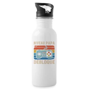 Dad Level Unlocked – Gamer Dad-to-be Gift - Water bottle with straw - white - Right