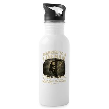 Married to an electrician, love the man - Water bottle with straw - white - Right